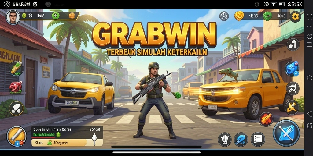 Tampilan gameplay seru dari GRABWIN yang menampilkan simulasi mendalam.