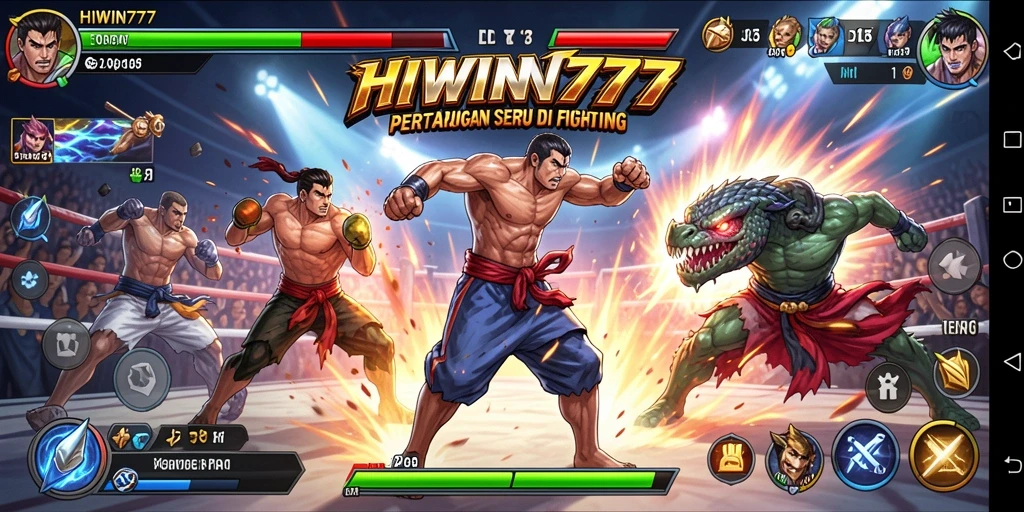 Screenshot gameplay HIWIN777 menunjukkan karakter bertarung dengan grafis menakjubkan.