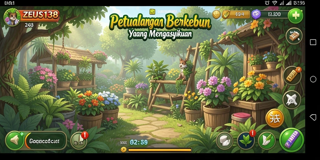 Tampilan gameplay ZEUS138 yang menakjubkan dengan kebun yang subur.