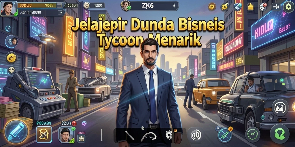 Screenshot gameplay ZK6 yang menampilkan manajemen bisnis Tycoon.